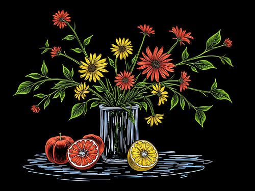 Illustration magnifiquement colorée d'une nature morte