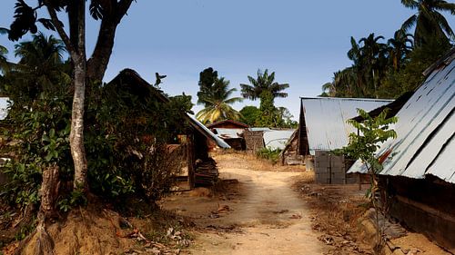 Marrondorp in aan de Surinamerivier in Suriname