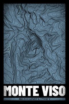 Monte Viso | Topographie de la carte (Grunge)