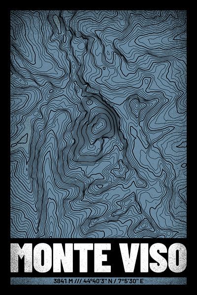 Monte Viso | Topographic Map (Grunge) by ViaMapia