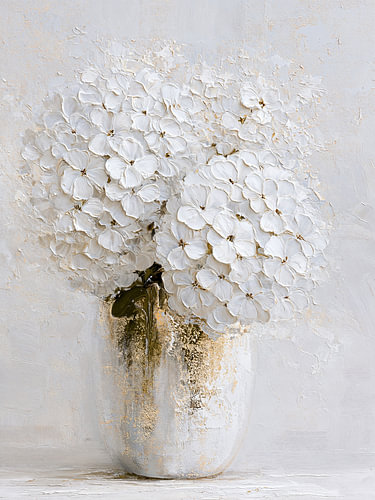 Weiße Hortensie in Gold – Stillleben-Strauß