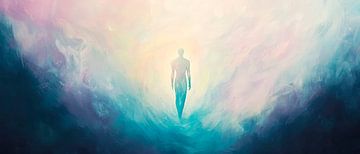 Lichtfiguur in een mistig kleurenspel van Poster Art Shop