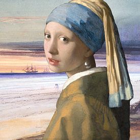 Das Mädchen mit dem Perlenohrring am Meer von Eigenwijze Fotografie