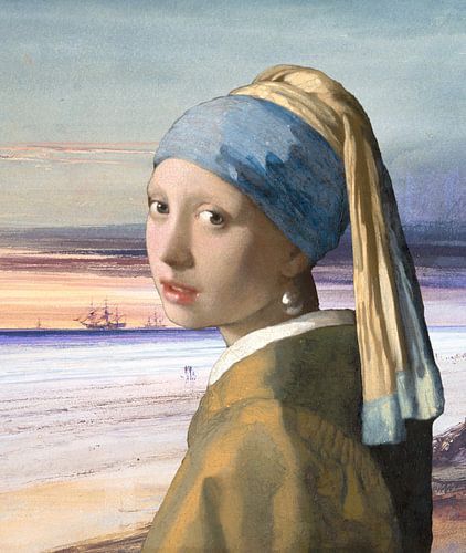 La fille à la perle au bord de la mer
