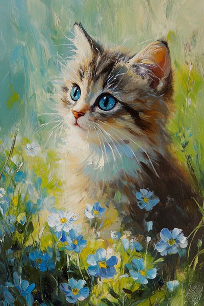 Cat on a flower meadow by ARTemberaubend