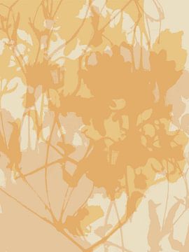 Abstraction botanique japonaise en jaune pastel, blanc et beige. sur Dina Dankers