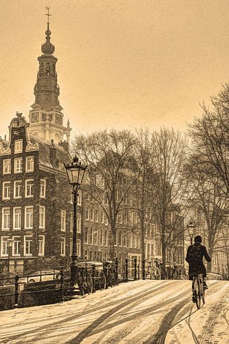 Zuiderkerk Sepia Amsterdam Winter