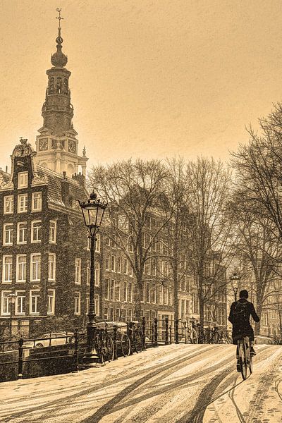 Zuiderkerk Sepia Amsterdam Winter von Hendrik-Jan Kornelis
