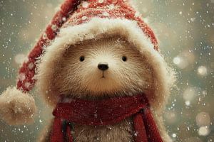 Weihnachtstier mit Weihnachtsmannmütze Sanfter Wintermoment im Schneelicht
