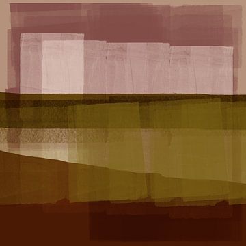 Modern abstract landschap. Warm bruin, mosterd, taupe,. van Dina Dankers