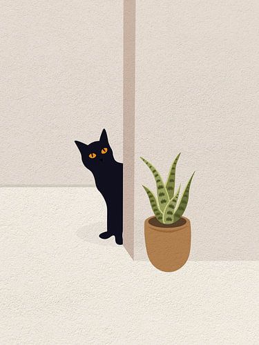 Minimalistische Kunst einer spähenden Katze