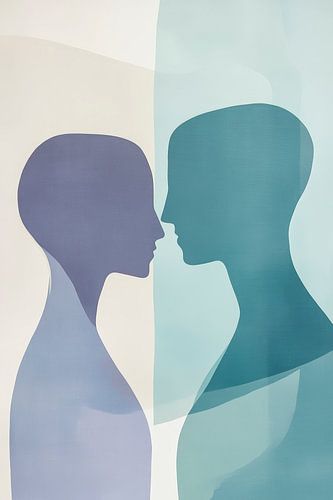Twee gestileerde gezichten in dialoog