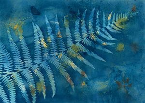 Cyanotype humide d'une feuille de fougère