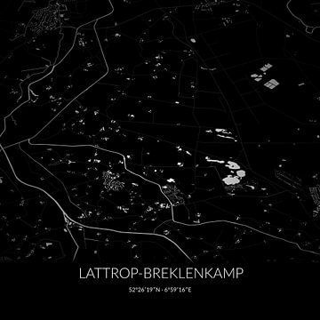 Zwart-witte landkaart van Lattrop-Breklenkamp, Overijssel. van Rezona