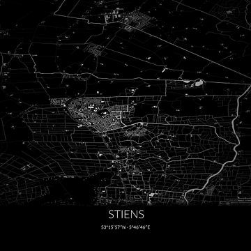 Black-and-white map of Stiens, Fryslan. by Rezona