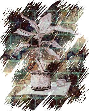 Pflanze im Topf auf Tisch auf einer Mauer - Veit Kessler
