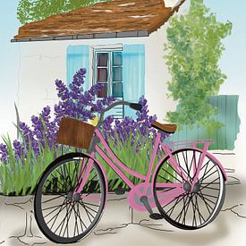 Lavender dreams in Provence - A Pink Bike on a Summer Day by Art Prints