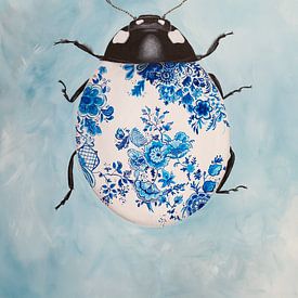 Lady Blue - surreal painting of a ladybug with Delft blue by Qeimoy