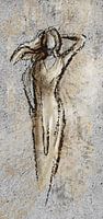 Abstract artwork of a woman wearing a golden brown dress