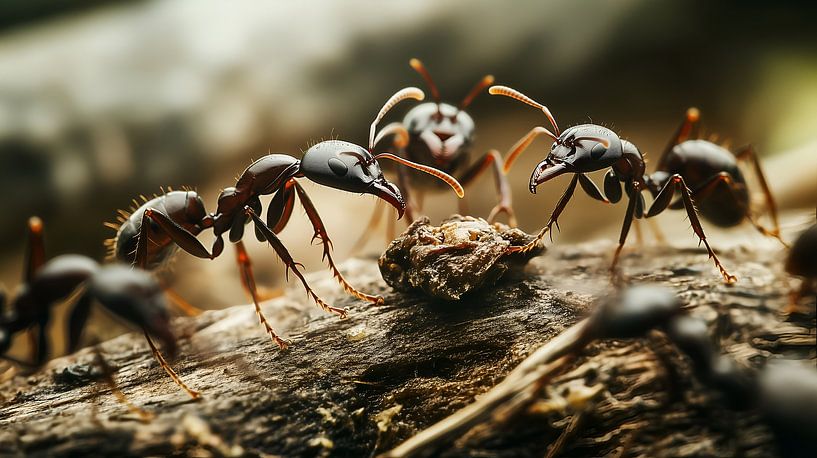 Close-Up of Ants Collaborating by Lisa Bovenlander