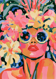 Avec des lunettes de soleil rondes et des fleurs multicolores dans les cheveux sur Niklas Maximilian