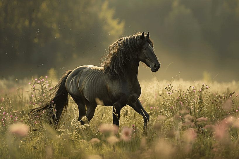Le cheval dans un champ de fleurs par Karina Brouwer