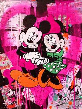 Mickey en Minnie Mouse Roze Hart van Kathleen Artist Fine Art