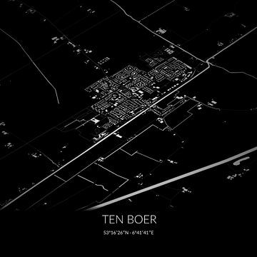 Black-and-white map of Ten Boer, Groningen. by Rezona