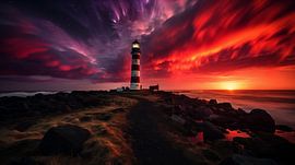 Nordlichter am Leuchtturm am Meer