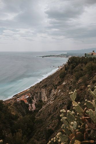View over the sea from Taormina town, Sicily Italy