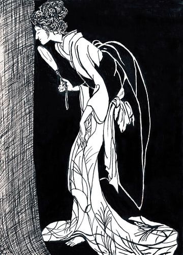 Illustration schwarz-weiß Zeichnung einer Geisha