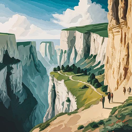 Marche entre les falaises avec vue sur la mer