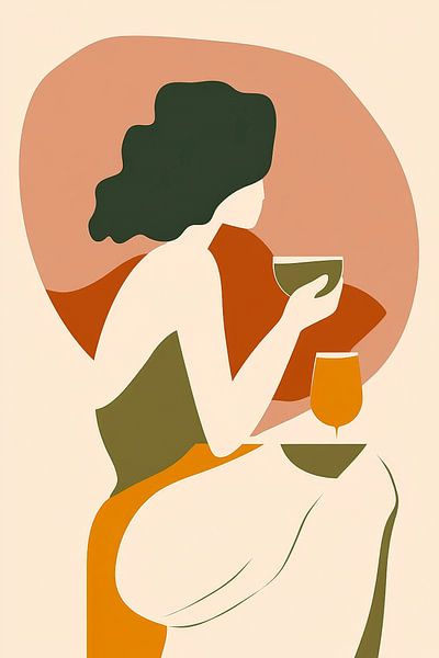 Frau mit Getränk in abstrakten Farben von Poster Art Shop