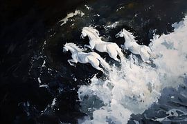 Des chevaux blancs dans les vagues sauvages sur NJ Midnight Studio