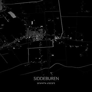 Zwart-witte landkaart van Siddeburen, Groningen. van Rezona