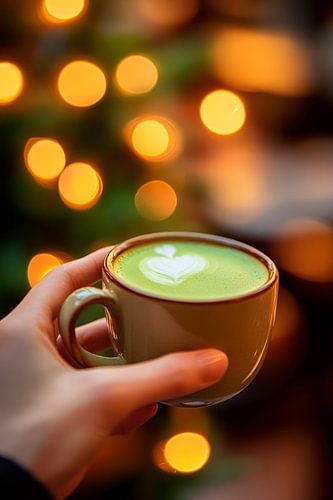 Tasse de café devant des lumières chaudes sur Poster Art Shop