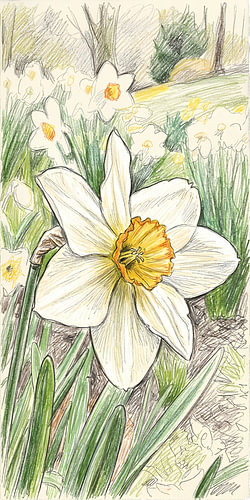 DAFFODIL SCRIBBLE ART POTLOODTECHNIEK - METALEN POSTER