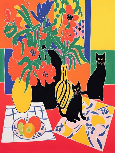 Kat en bloemen stijl Henri Matisse van TOAN TRAN