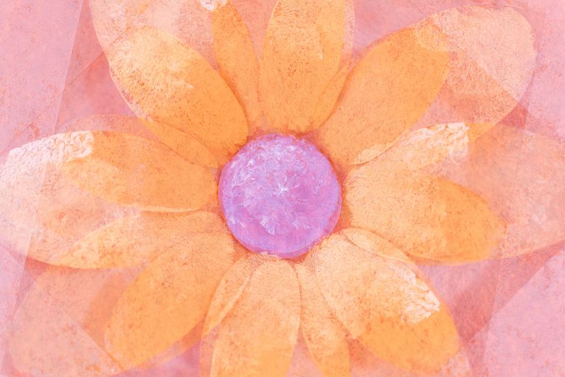 Flower in cheerful summer orange with a lilac heart by Lisette Rijkers
