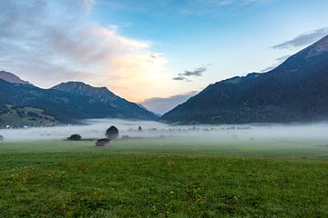 Austria, Ground fog during sunrise Lermoos - Moos by Peter Roovers