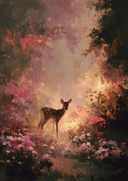 Deer Poster Romantic Oil Painting Forest by Niklas Maximilian