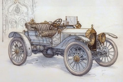 Detailed drawing of an antique car, vintage car, convertible - 