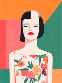 Modernes und farbenfrohes Porträt einer Frau im Retro-Look von Studio Pieternel