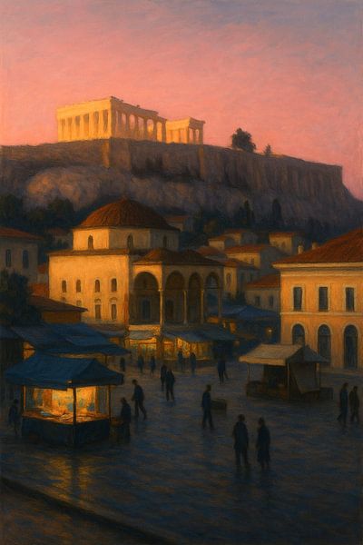Monastiraki Evening Glow - Athen unter einem rosigen Himmel von Travel Shop