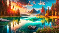 Lake with mountains and forest by Mustafa Kurnaz thumbnail