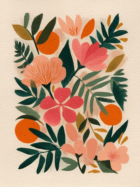 Botanisch abstract Groen, Oranje en Roze van Gypsy Galleria