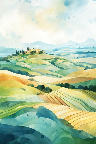 Serene Hill Farmhouse | Landscape Painting by Abstract Painting