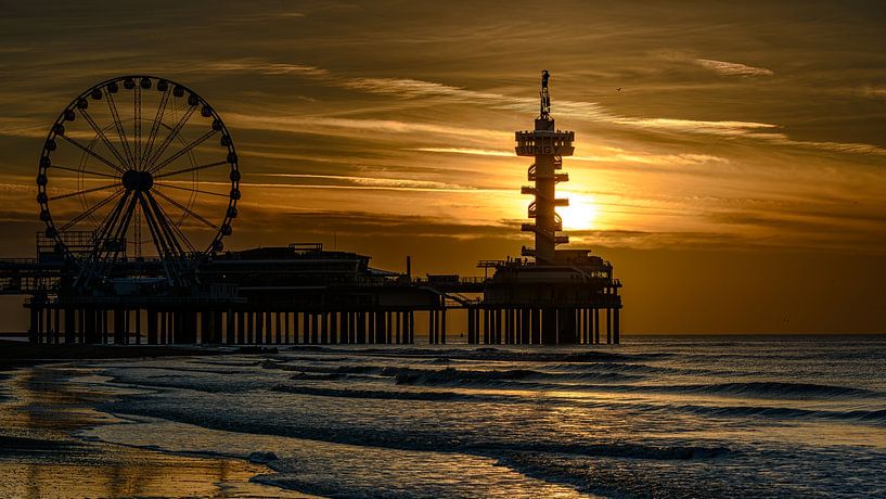 Sunset at Scheveningen Pier. by Jaap van den Berg