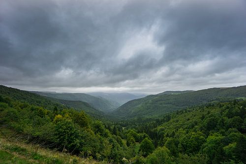 Frankrijk - Vallei tussen beboste bergen van franse vogezen in alsace