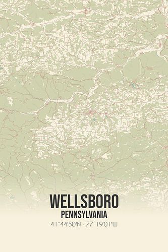 Vintage landkaart van Wellsboro (Pennsylvania), USA.